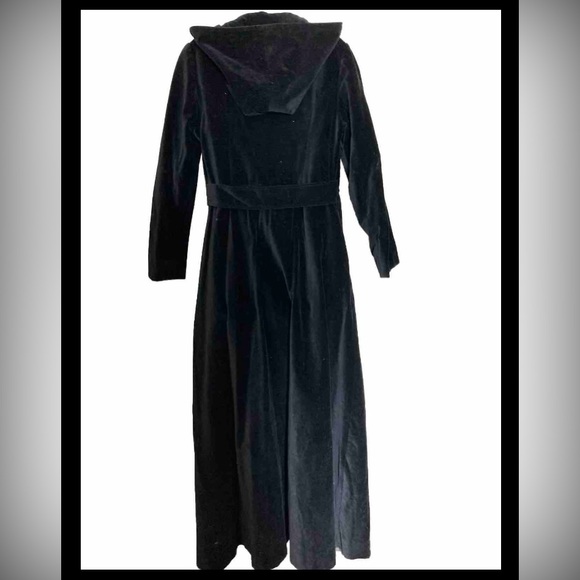 Vintage Black Velvet Saks Fifth Avenue Union Label Hooded Full Length Pea Coat M - Picture 4 of 10